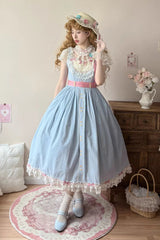 Blue [Sakura’s Spring Resonance] Sleeveless Ruffled Bow Sweet Lolita Jsk Dress (Long Version) - Product - 2