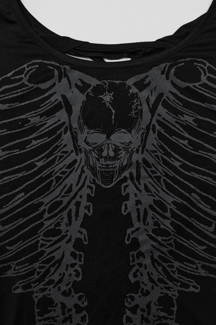 Black Skull Bone Print Hollow Slim Metal Chain Women's Steampunk Vest - Product - 7