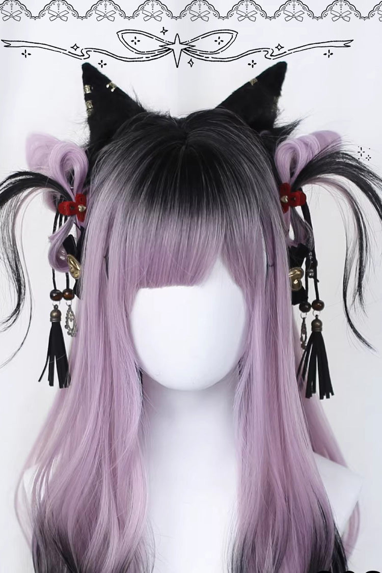 Black/Purple Ombre Blunt Bangs with Curls Sweet Lolita Wig - Product - 2