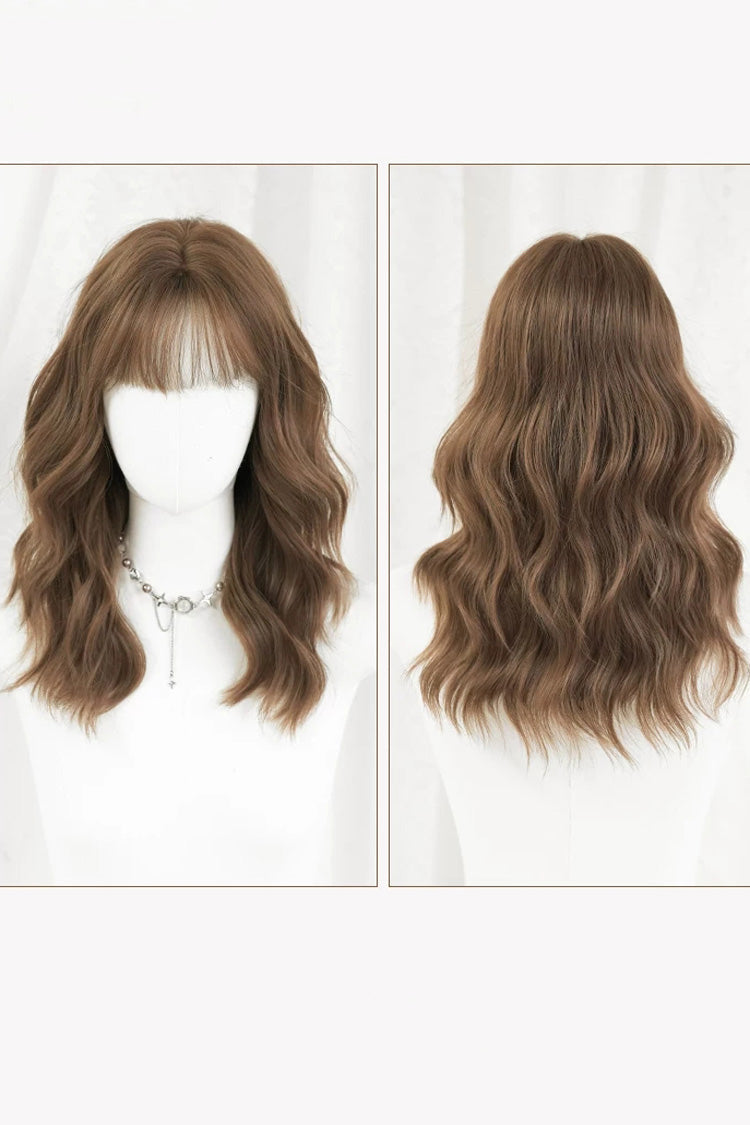 Caramel Warm Brown Korean Wool Curly Sweet Lolita Wig with Full Air Bangs - Product - 5