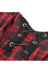 Black/Red Plaid Turn-Down Collar Cut-Out Short Sleeves Lace-Up Women's Punk Retro Mini Dress - Product - 13