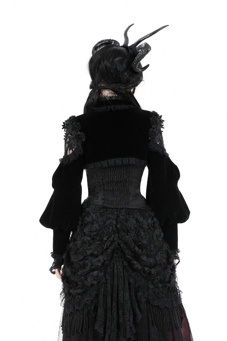 Black Long Lantern Sleeves Lace Spliced Velvet Women's Gothic Cape - Product - 4