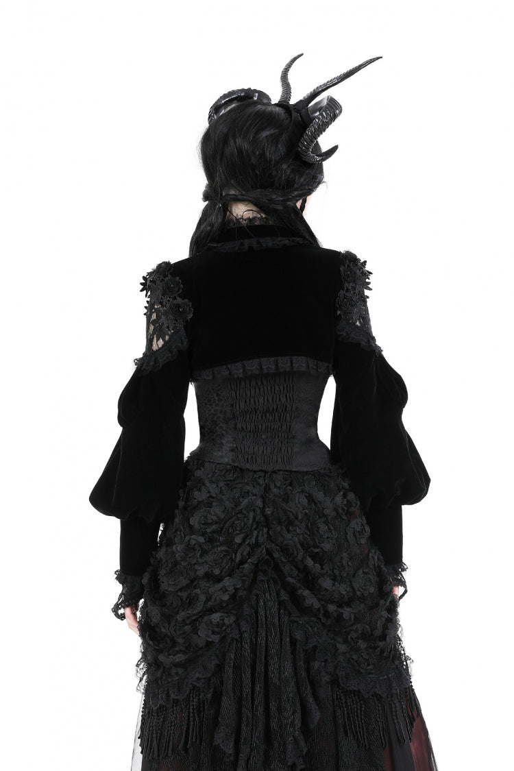 Black Long Lantern Sleeves Lace Spliced Velvet Women's Gothic Cape - Product - 4