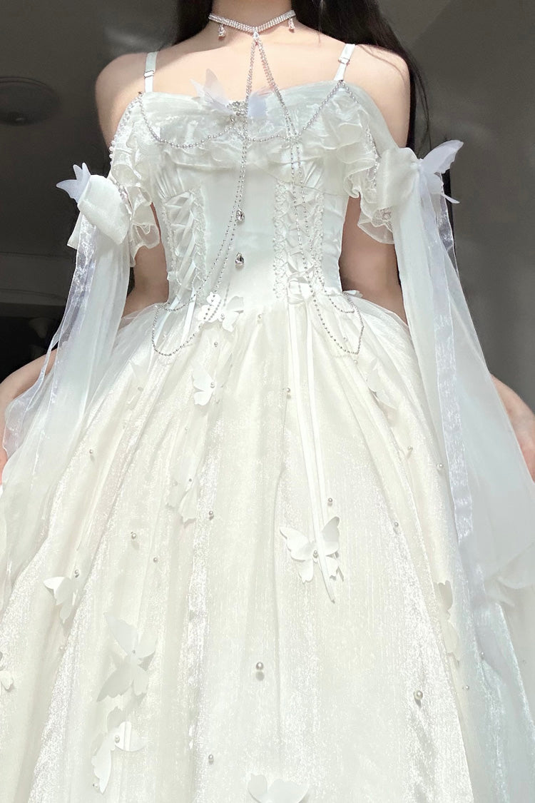 White [Summer Wind Chimes] 3D Butterfly Decoration Bowknot Sweet Lolita Jsk Dress - Product - 6