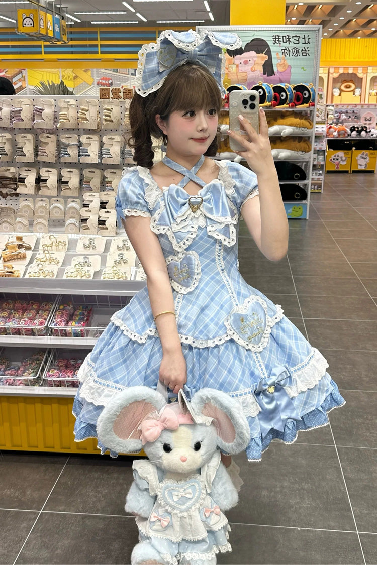 Blue [Candy Cream Puff Strawberry Cake] Multi-Layered Printed Ruffled Bow Plus Size Sweet Princess Lolita Dress 2 Versions - Product - 5