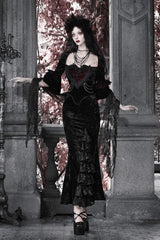 Black [Castle of Dark Romance] Square Collar Short Sleeves Multi-Layered Ruffled Embroidered Open-Front Lace Gothic Lolita Mermaid Dress - Product - 7