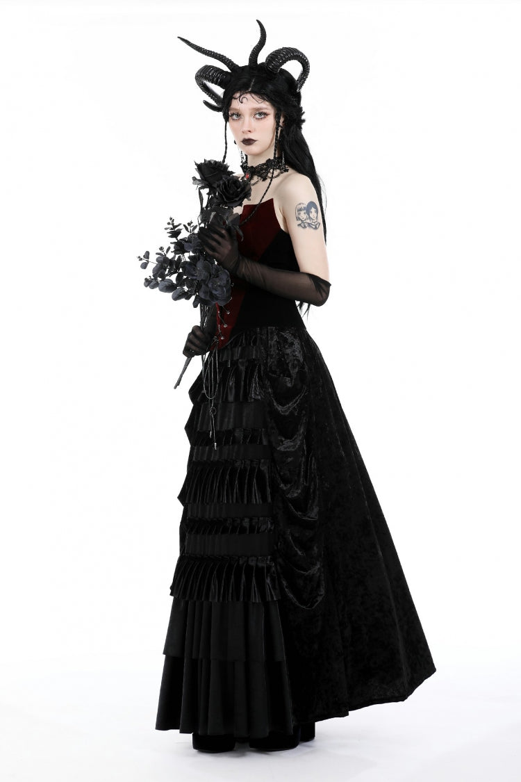 Red/Black Sleeveless Women's Gothic Bat Overbust Corset - Product - 8