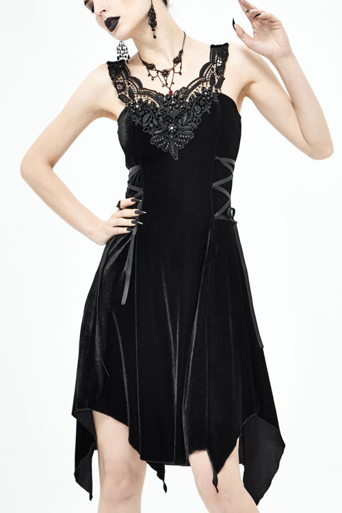 Black Sharp Angled Irregular Hem Gothic Dress - Black - 1