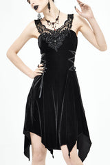 Black Sharp Angled Irregular Hem Gothic Dress - Black - 1