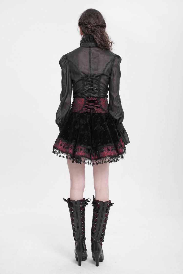 Black/Red Cross Tassel Print Women's Gothic Skirt - Product - 12