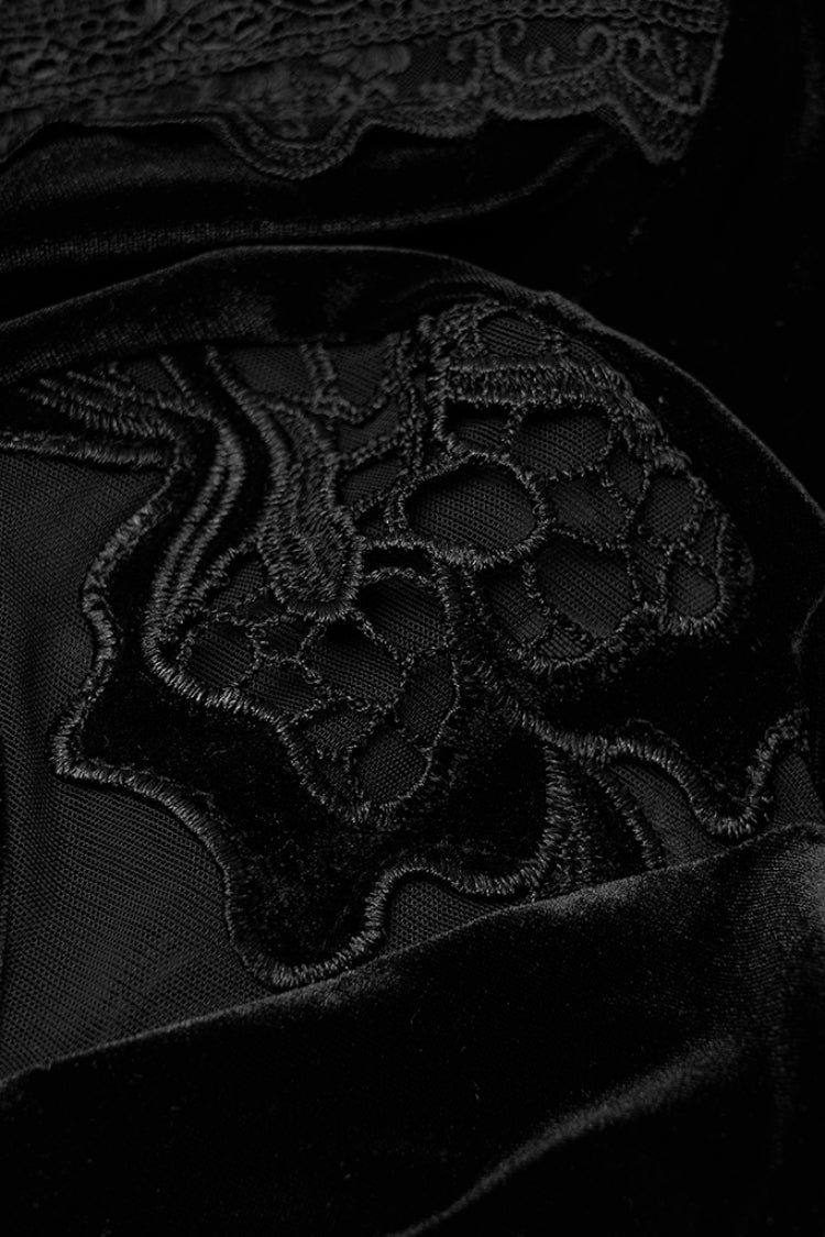 Black Long Trumpet Sleeves Hollow Lace-Up Women's Gothic Dress - Product - 6