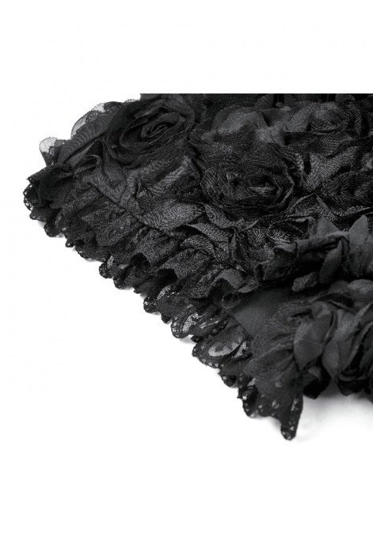 Black 3D Floral Jacquard Lace-Trimmed Women's Gothic Mini Shorts - Product - 11