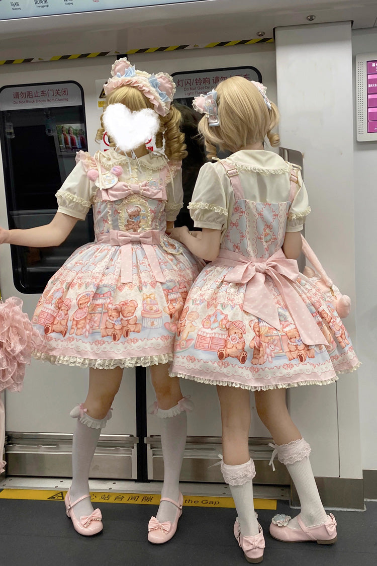 [Bear Anniversary Celebration] Sleeveless Printed Ruffled Bow Sweet Lolita Strap Dress 2 Colors - Product - 10