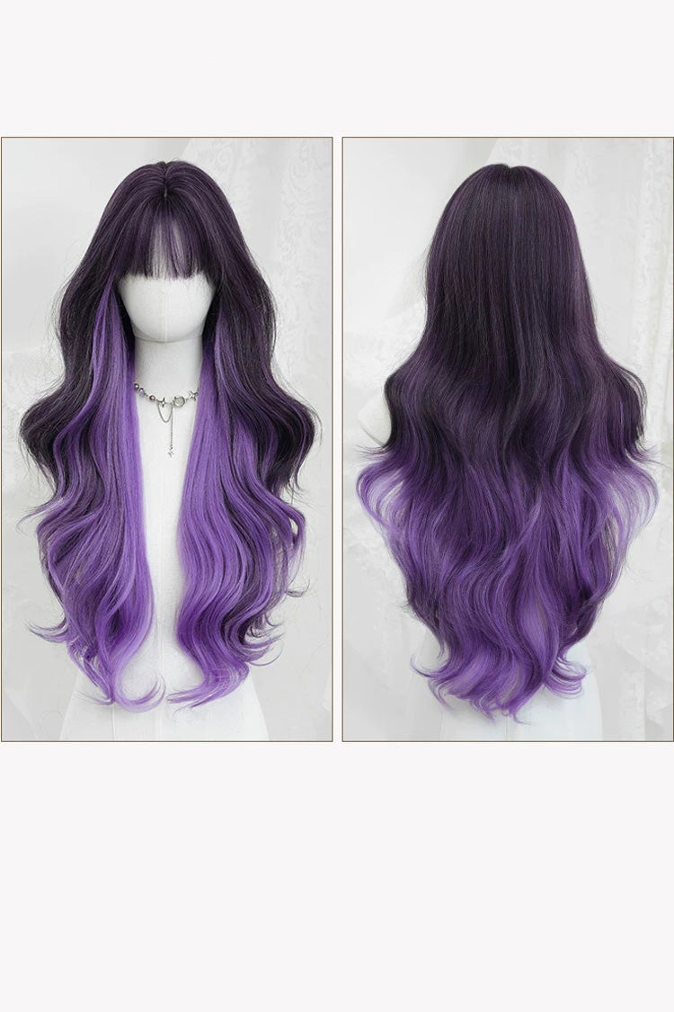 Y2K Black To Purple Ombre Face Framing Highlights Long Wavy Sweet Lolita Full Wig - Product - 6