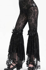 Black Embroidery Lace Sheer Mesh Tassels Women's Gothic Pants - Product - 5