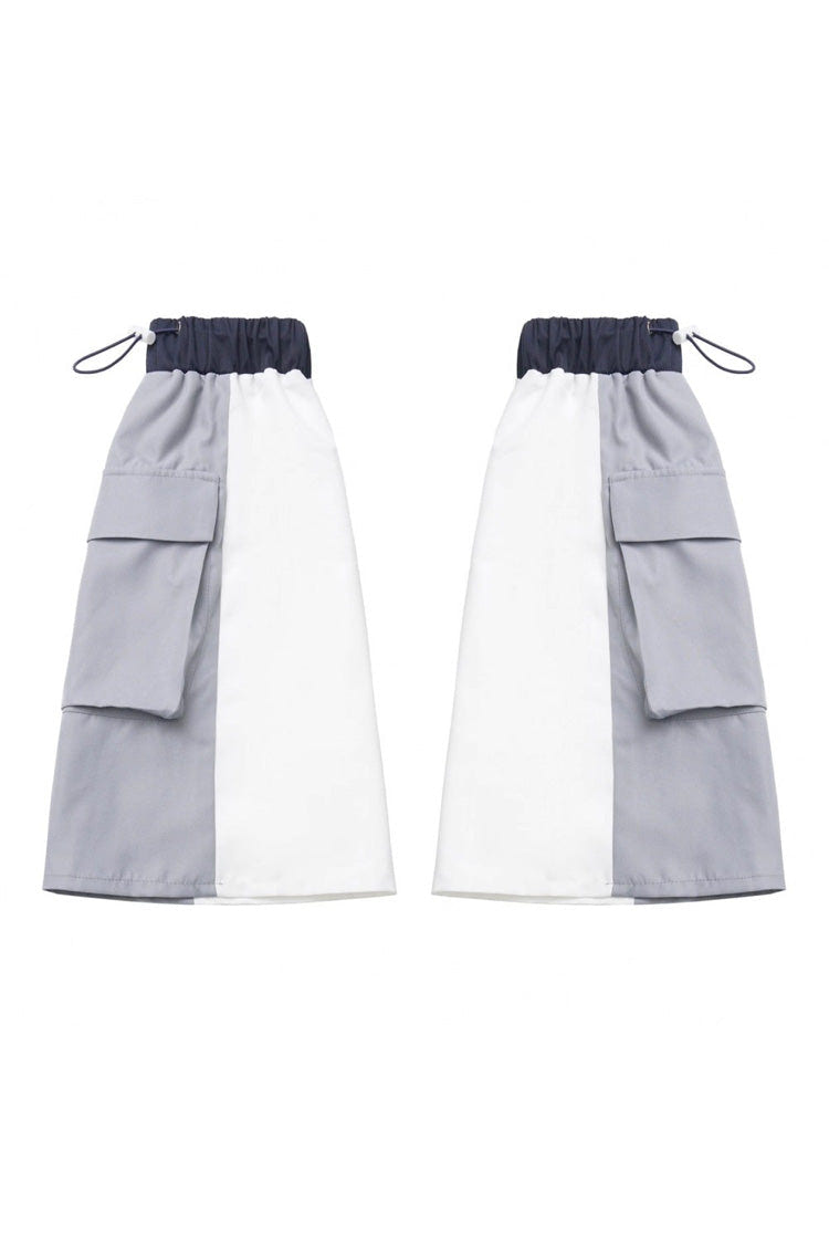 Blue/White [Message Overload] Techwear Long Sleeves Embroidered Asymmetric Jirai Kei Coat Skirt Set - Leg-Warmers - 8