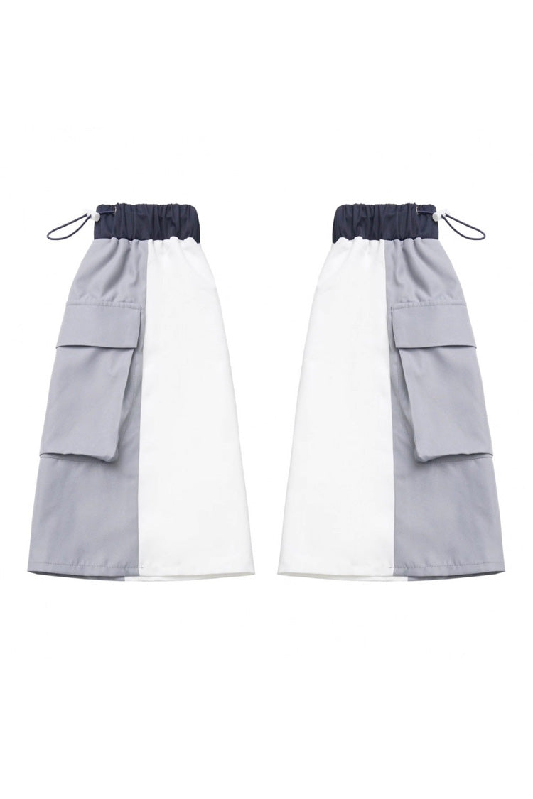 Blue/White [Message Overload] Techwear Long Sleeves Embroidered Asymmetric Jirai Kei Coat Skirt Set - Leg-Warmers - 8