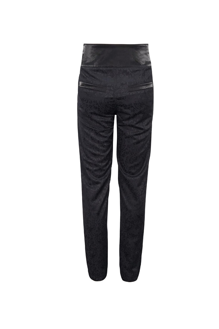 Black High Waist Jacquard Double Breasted Vintage Men's Punk Trousers - Product - 7