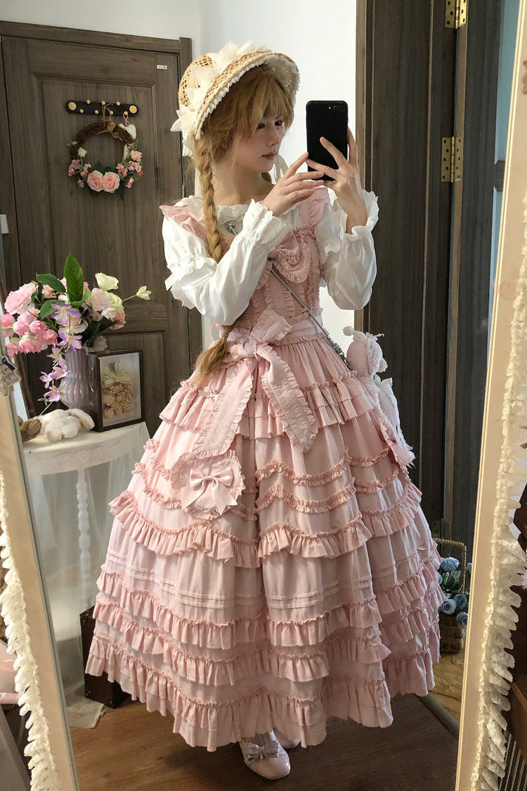 Pink [Heart In Love] Multi-Layered Ruffled Bow Sweet Lolita Jsk Dress - Product - 7