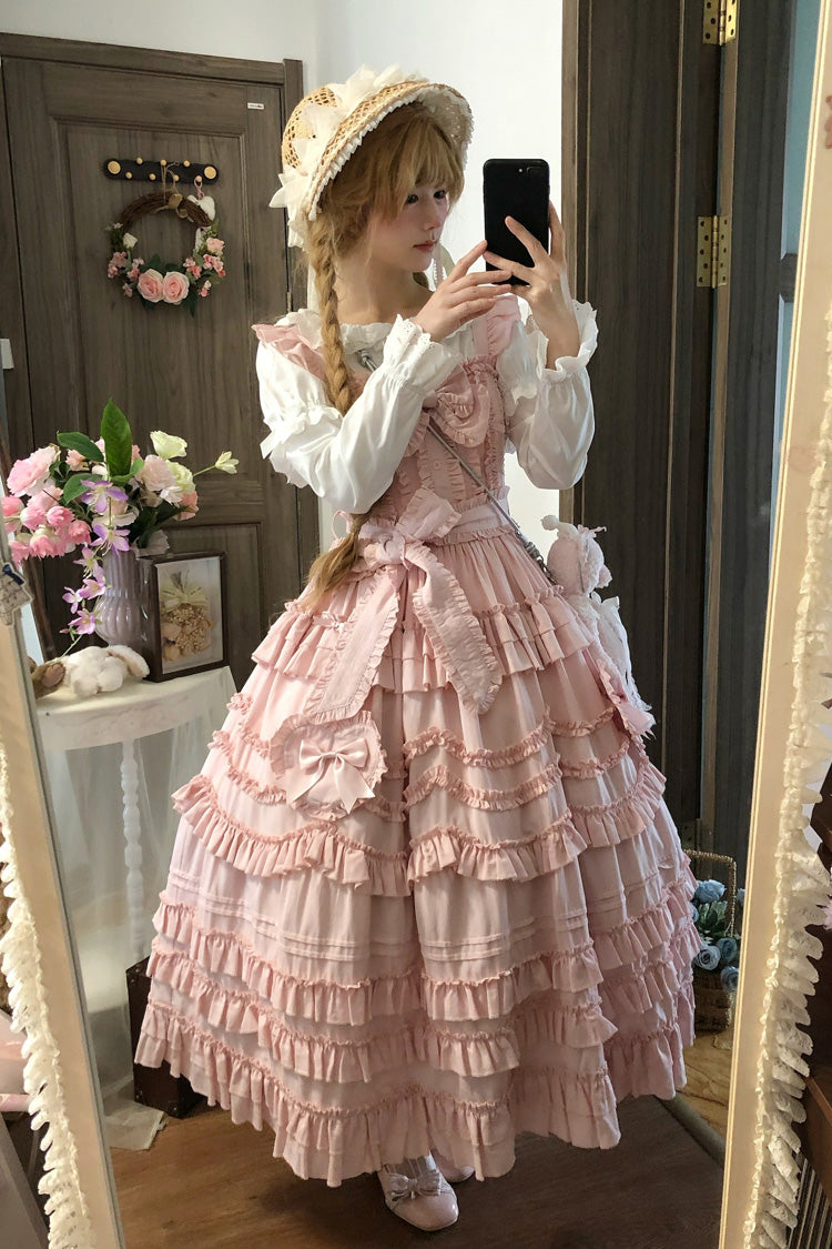 Pink [Heart In Love] Multi-Layered Ruffled Bow Sweet Lolita Jsk Dress - Product - 7