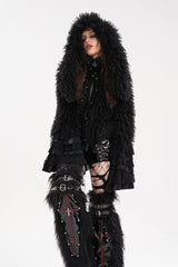 Black Long Sleeves Lace Hooded Zipper Chain Women's Gothic Jacket - Product - 7