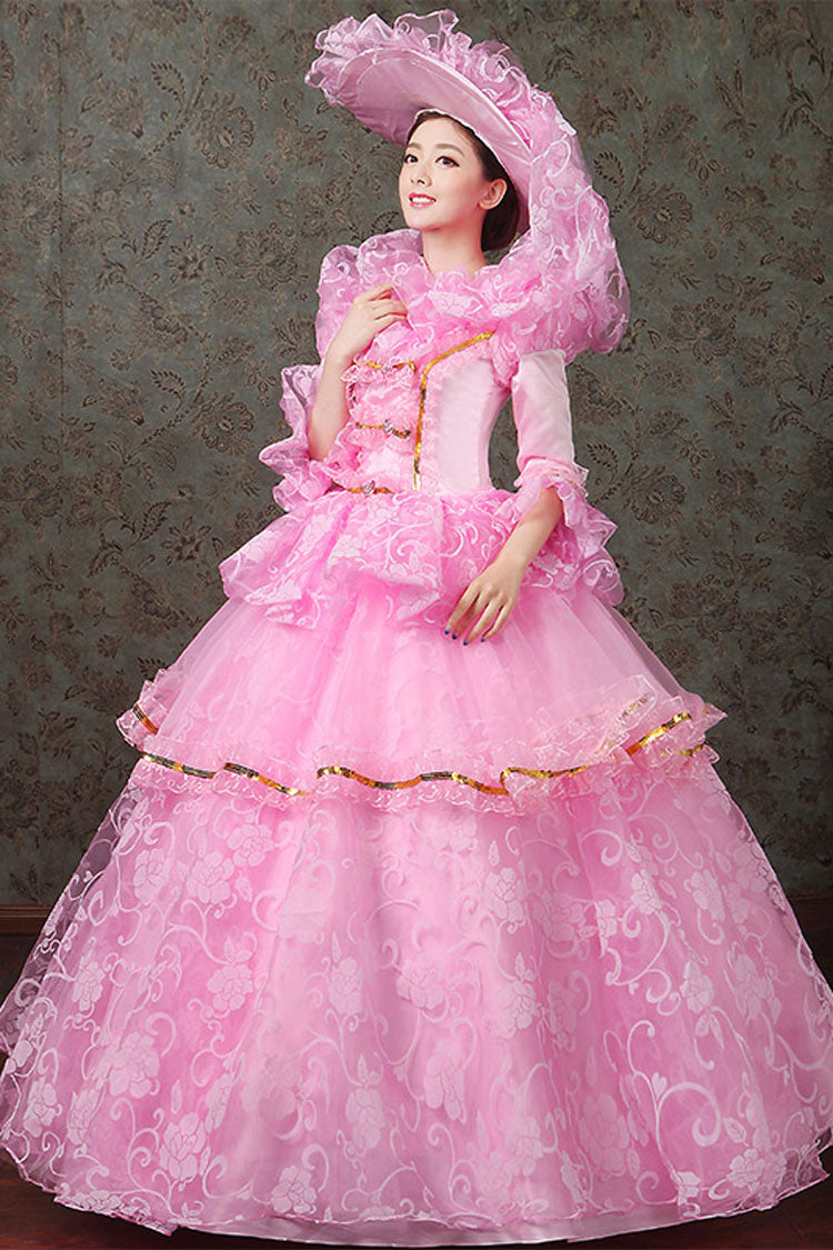 Half Sleeves Diamond Button High Waisted Hollow Embroidery Floral Print Multi-Layer Victorian Lolita Prom Dress - Product - 2