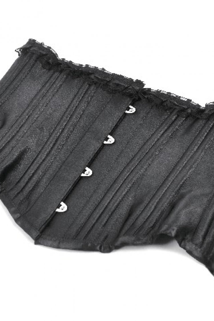 Black Solid Color Sleeveless Lace Lace-Up Women's Punk Underbust Corset - Product - 12