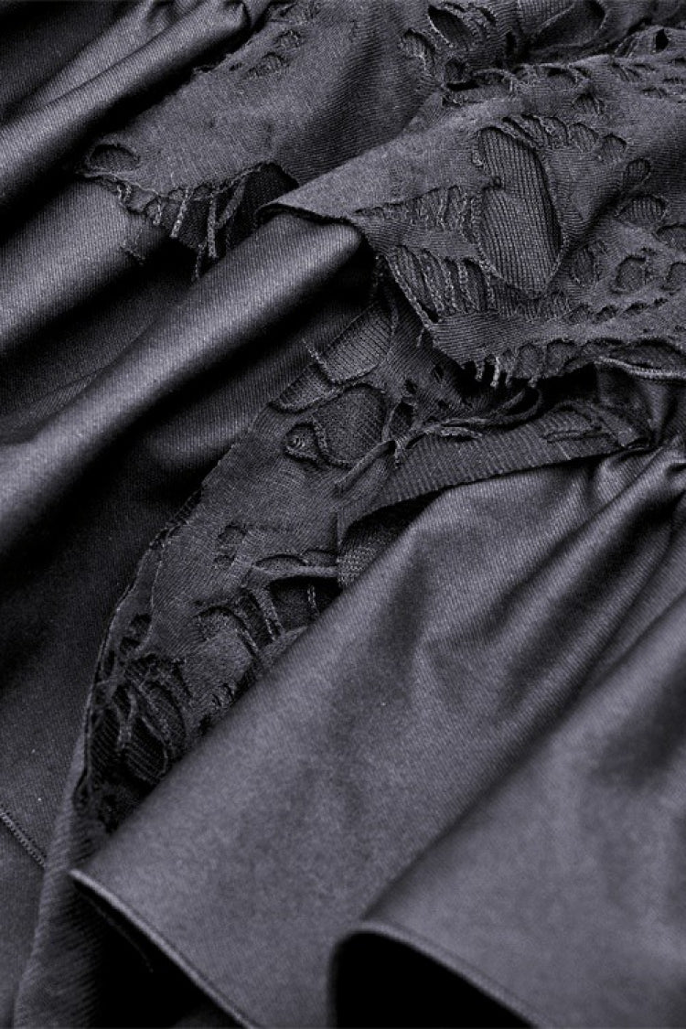 Black Sleeveless Multi-Layered Irregular Frilly Zippered Women's Gothic Evening Dress - Product - 19