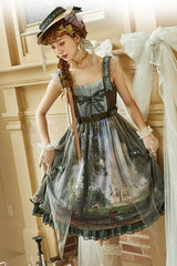Green Salisbury Cathedral Oil Painting Print Classic Lolita JSK Dress - Product - 3