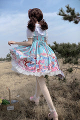 Green Doll Playground Print Ruffle Bowknot Sweet Lolita Jsk Dress - Product - 3
