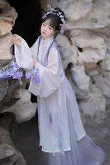 Purple Long Sleeves High Waisted Embroidery Sweet Chinese Style Hanfu Dress Full Set - Product - 4