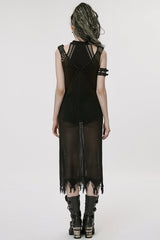 Black V Collar Knitted Hollow Mesh Women's Gothic Dress - Product - 3