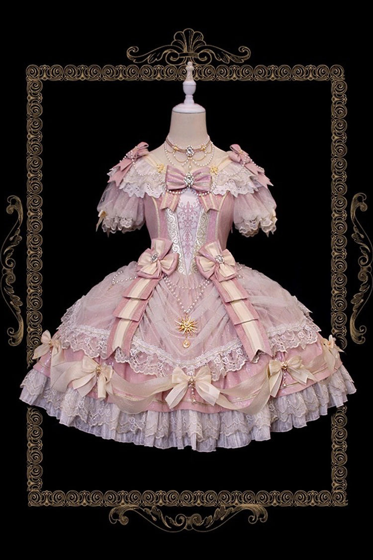 Pink [Girls' Day] Short Sleeves Multi-Layered Ruffle Bowknot Lace Sweet Lolita Dress 2 Versions - Product - 3