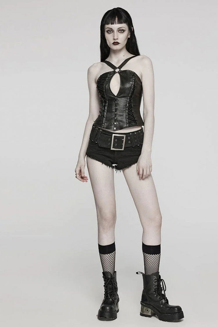 Black Cross Straps Hollow Lace-Up Womens Steampunk Vest - Product - 4