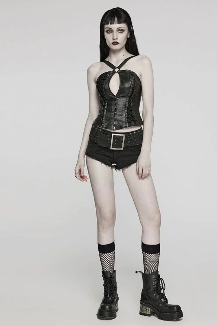 Black Cross Straps Hollow Lace-Up Womens Steampunk Vest - Product - 4
