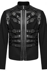 Black Round Collar Multi-Buckles Straps Faux Leather Men's Punk Jacket - Product - 4
