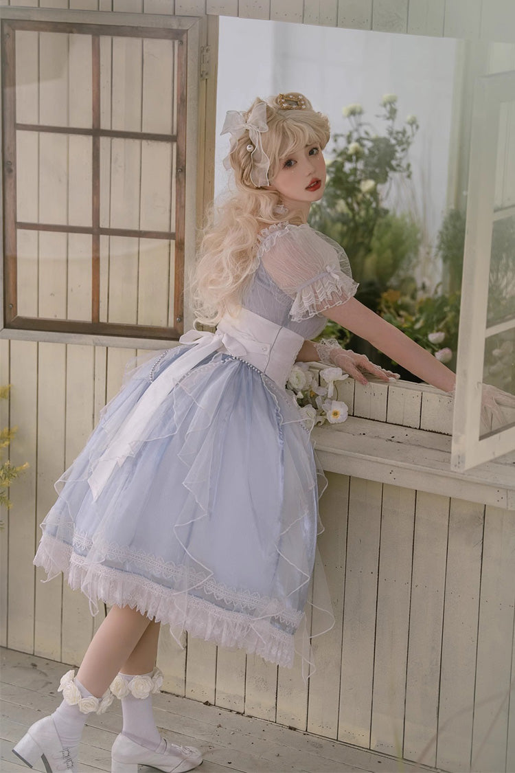 Blue Round Collar Mermaid Tears Short Sleeves Bowknot Sweet Princess Lolita Dress - Product - 8