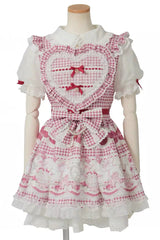 Jirai Kei Lapel Collar Short Sleeves Printed Bow Sweet Plus Size Dress 3 Colors - Red - 1