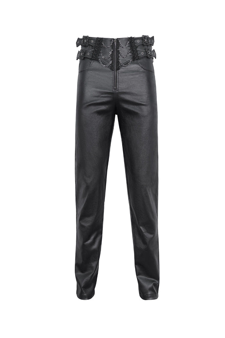 Black High Waisted Embroidery Men's Gothic Pants - Black - 1