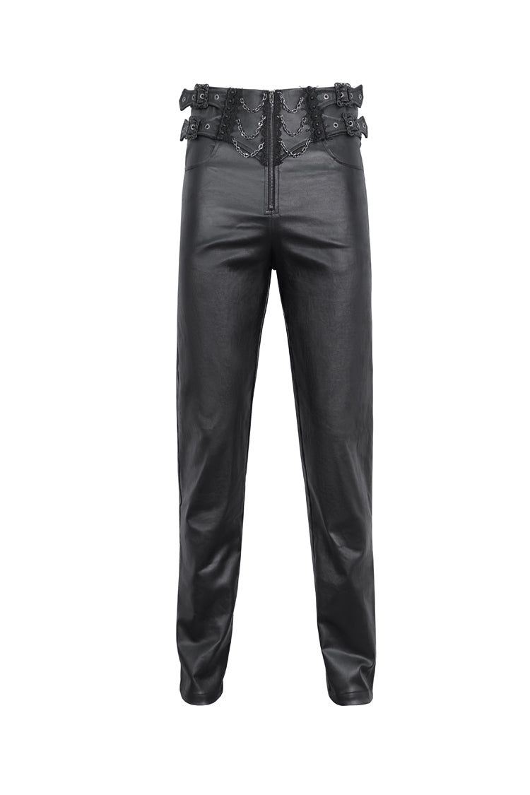 Black High Waisted Embroidery Men's Gothic Pants - Black - 1
