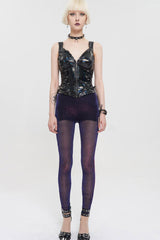 Black Color Changing Mesh Splicing Wavy Mesh Surface Women's Punk Leggings - Product - 4