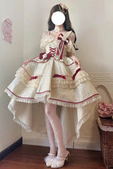 Ivory/Red [Tycoon's Daughter] Ruffle Bowknot Sweet Elegant Princess Lolita Jsk Dress - Ivory/Red - 1