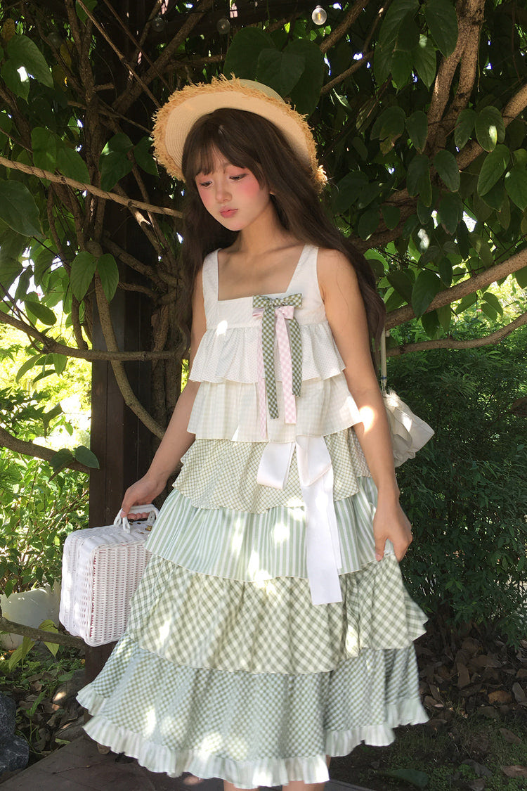 Green [Go To The Forest] Multi-Layered Print Ruffle Holiday Sweet Lolita Jsk Dress - Product - 16