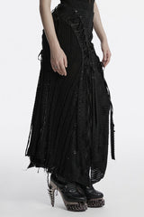 Black Ripped Lace-up Women's Gothic Knitted Skirt - Product - 2