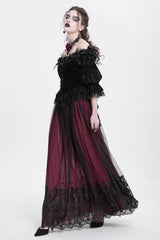 Red Stitching Floral Mesh Women's Gothic Skirt - Product - 6