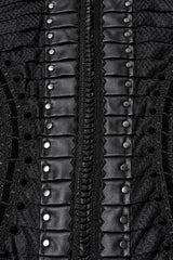Black Stand Collar Long Sleeves Stitching Mesh Ripped Women's Punk Fishtailed Dress - Product - 6