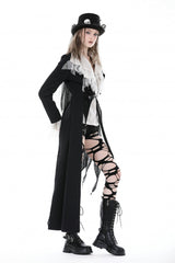 Black Peak Lapel Collar Long Sleeves Irregular Distressed Women's Gothic Punk Coat with Belt - Product - 9