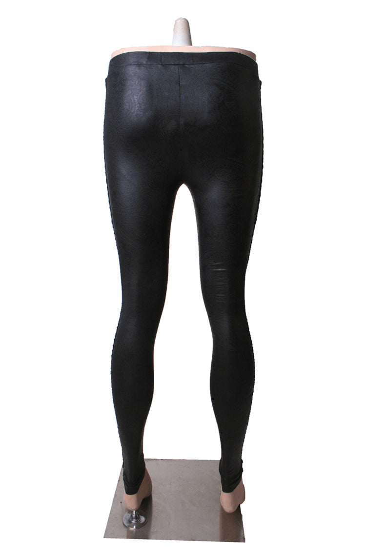 Black Flocking Bind Lace Skinny Women's Gothic Leggings - Product - 6