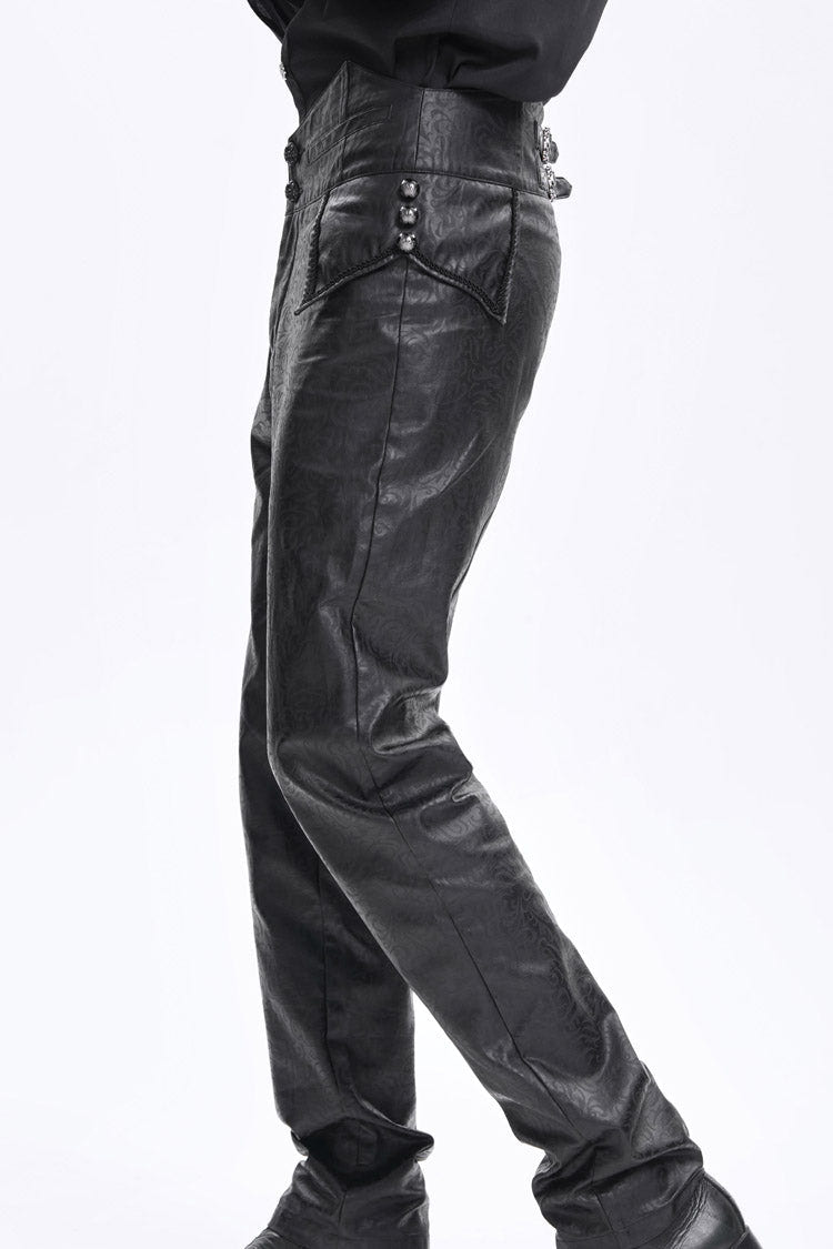 Black High Waisted Faux Leather  Men's Gothic Pants - Product - 9