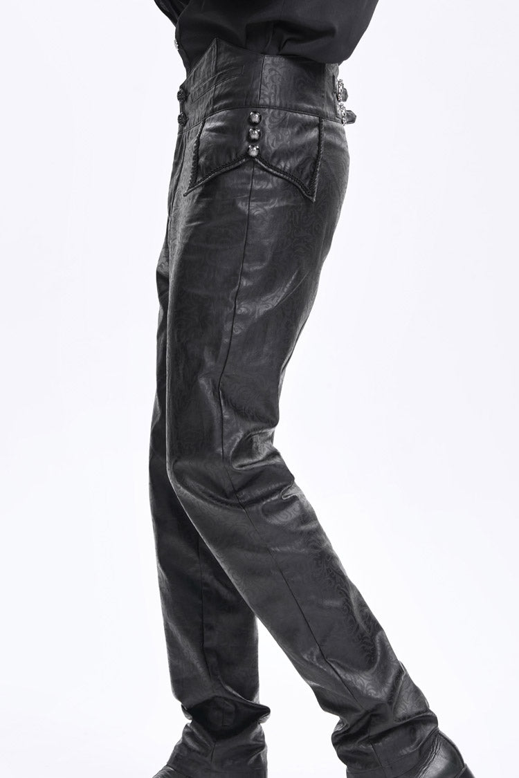 Black High Waisted Faux Leather  Men's Gothic Pants - Product - 9